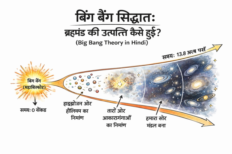 Big Bang Theory in Hindi diagram showing origin and expansion of universe